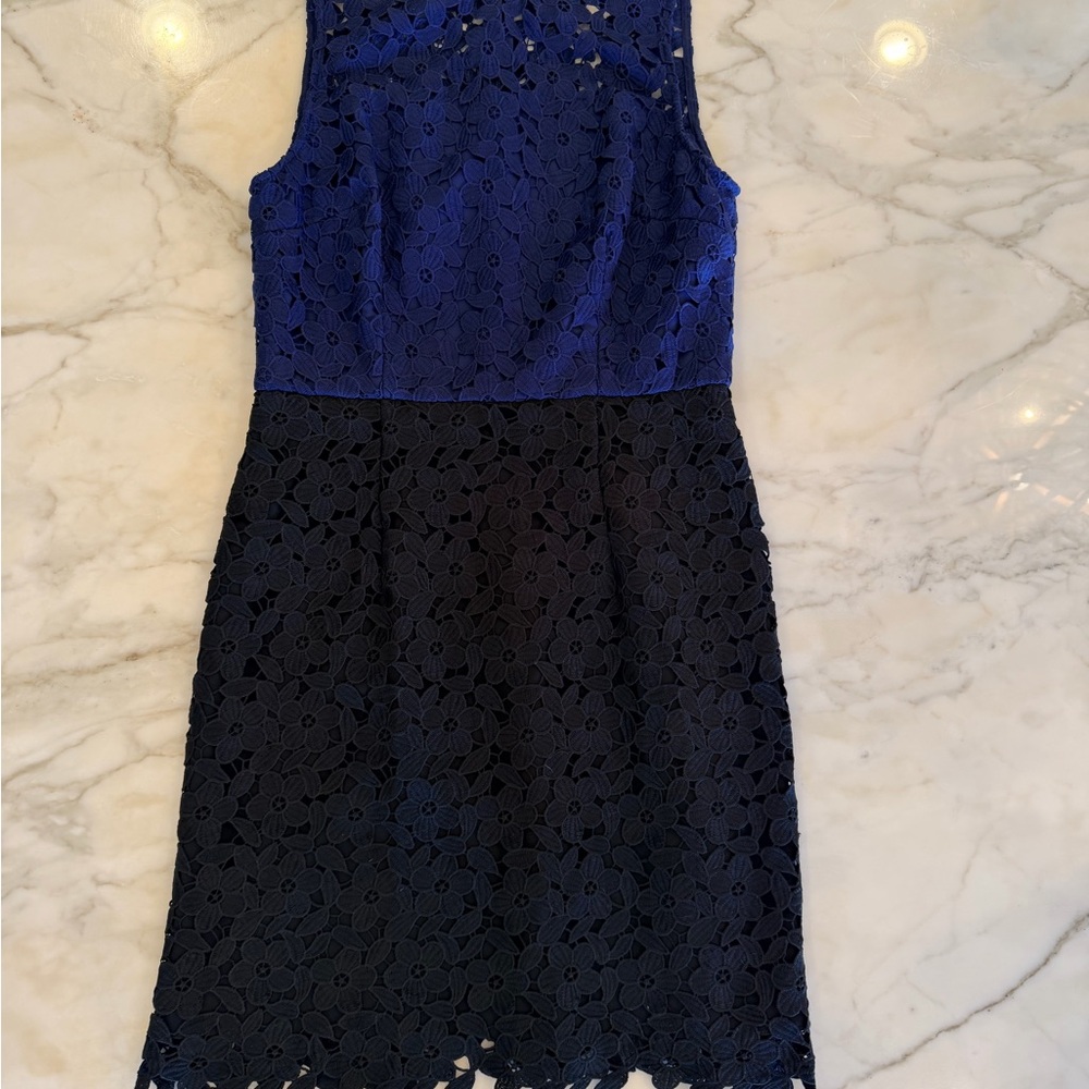 Cynthia Rowley Navy Blue and Black Lace Color block Midi Dress